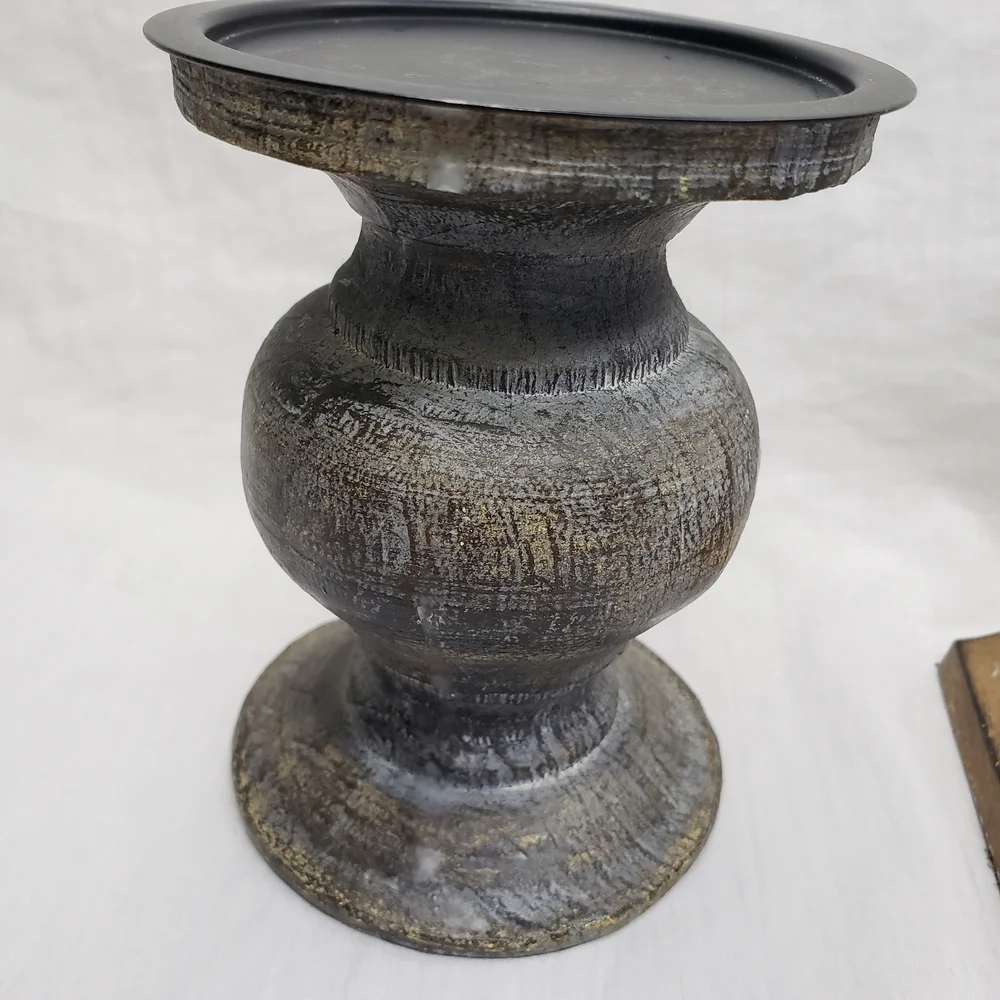 Pier 1 Gold and Black Distressed Pilar Candle Holders